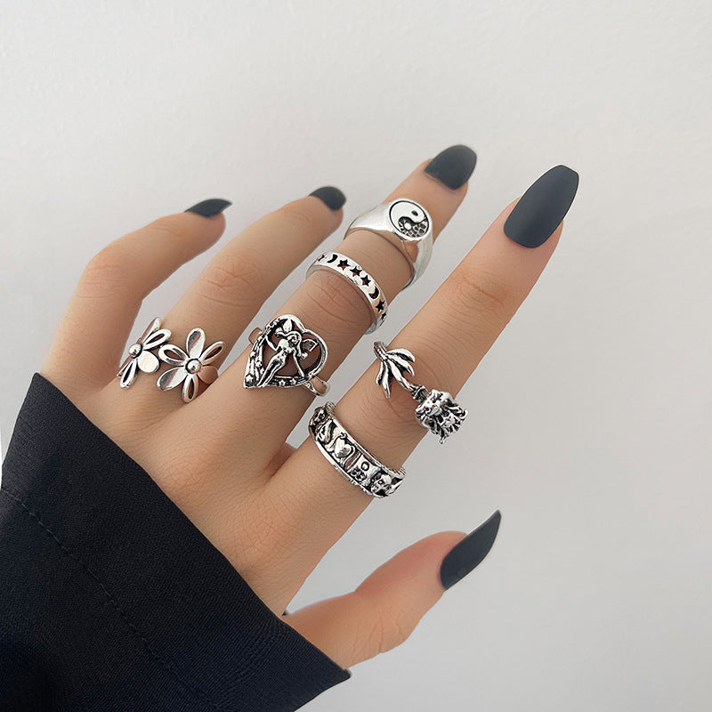 Vintage Oil Drip Geometric Ring for Women
